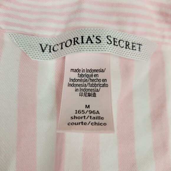 M VICTORIA'S SECRET pink striped lightweight flannel sleep lounge top MEDIUM - Picture 3 of 8